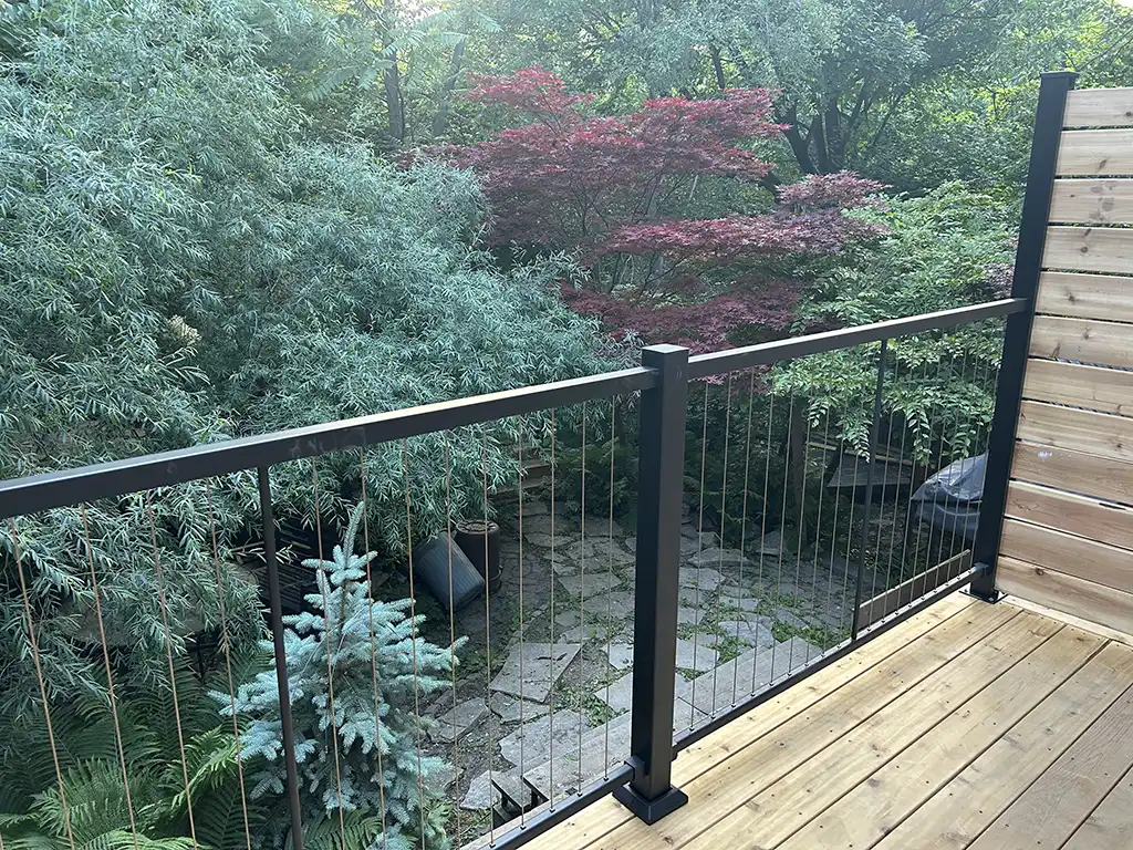 Hardscaping-img7 deck with privacy fence and glass railings by Kerta Construction